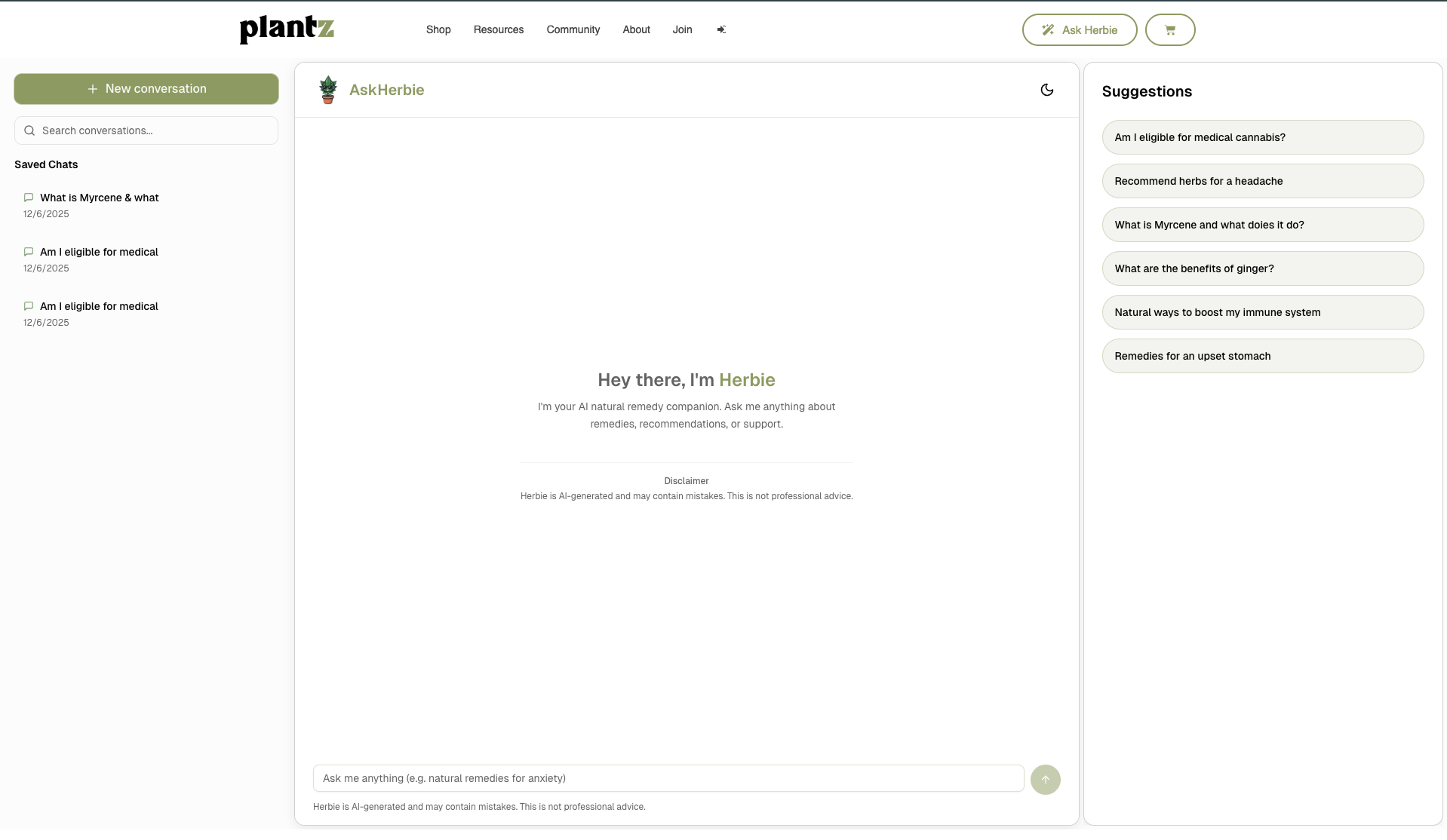 Ask Herbie AI Chatbot Screenshot